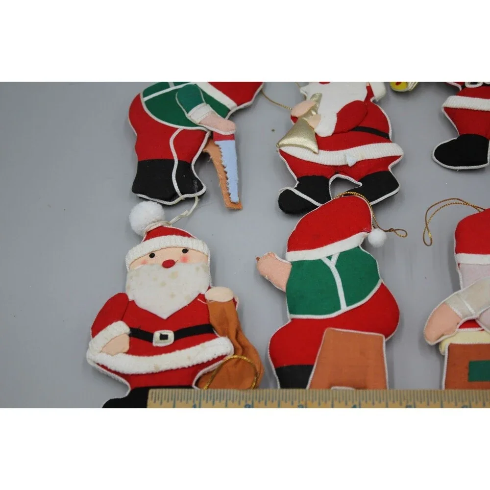 Vintage Santas MCM Christmas Decor Lot Of 12 Santa Claus Plush Ornaments CUTE